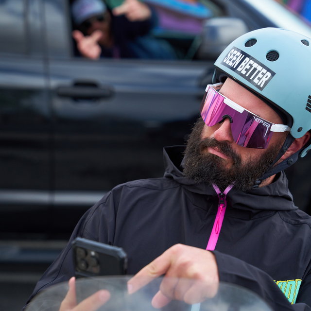 HDPV Polarized Pink / Wide | photo_of_person_2.JPG | The Miami Nights Original 2.0, polarized sunglasses from Pit Viper