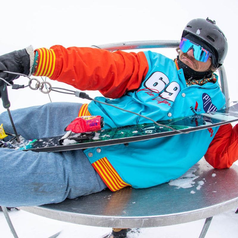 Polarized Blue / Narrow | photo_for_website.JPG | Man posing with skis wearing The Basketball Team Original from Pit Viper Sunglasses