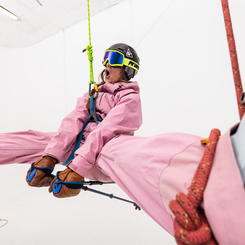 Blue-Purple / Small | you_want_to_buy_this.JPG | Woman repelling wearing the Sludge French Fry Goggles by Pit Viper Sunglasses