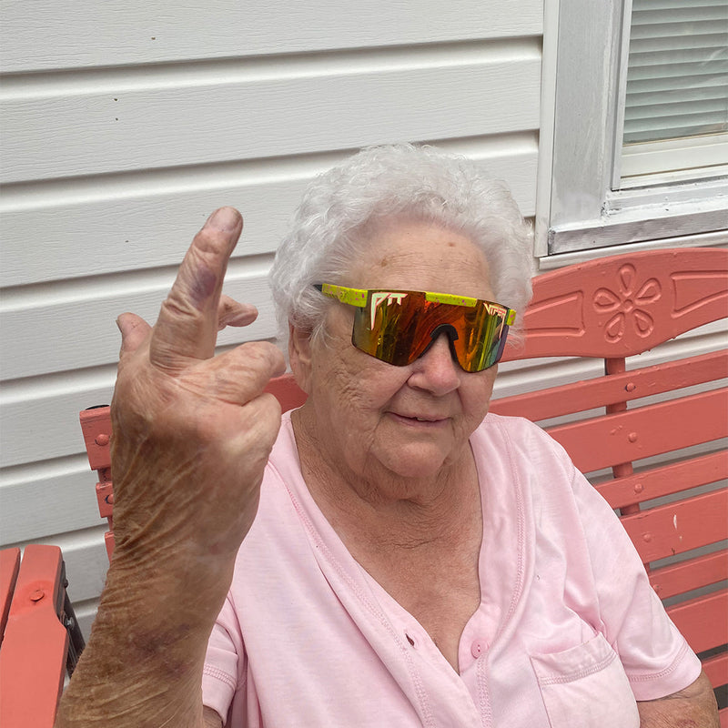 / Polarized Rainbow | no_not_this_image.JPG | Old woman flipping off camera wearing Pit Viper Sunglasses