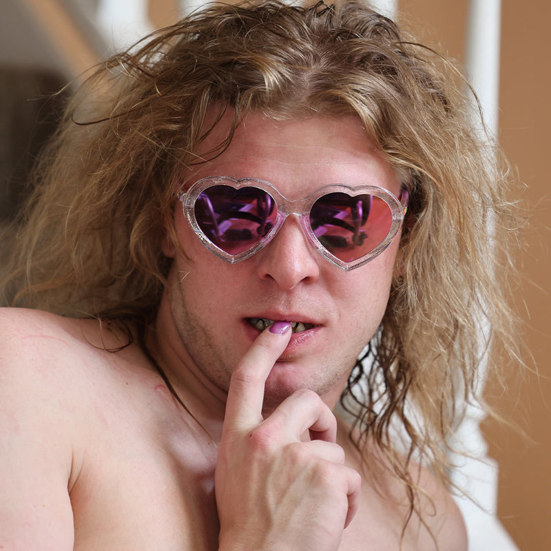 /Pink | photo_of_person.JPG | Man posing in The Rainbow Jellies Admirer from Pit Viper Sunglasses